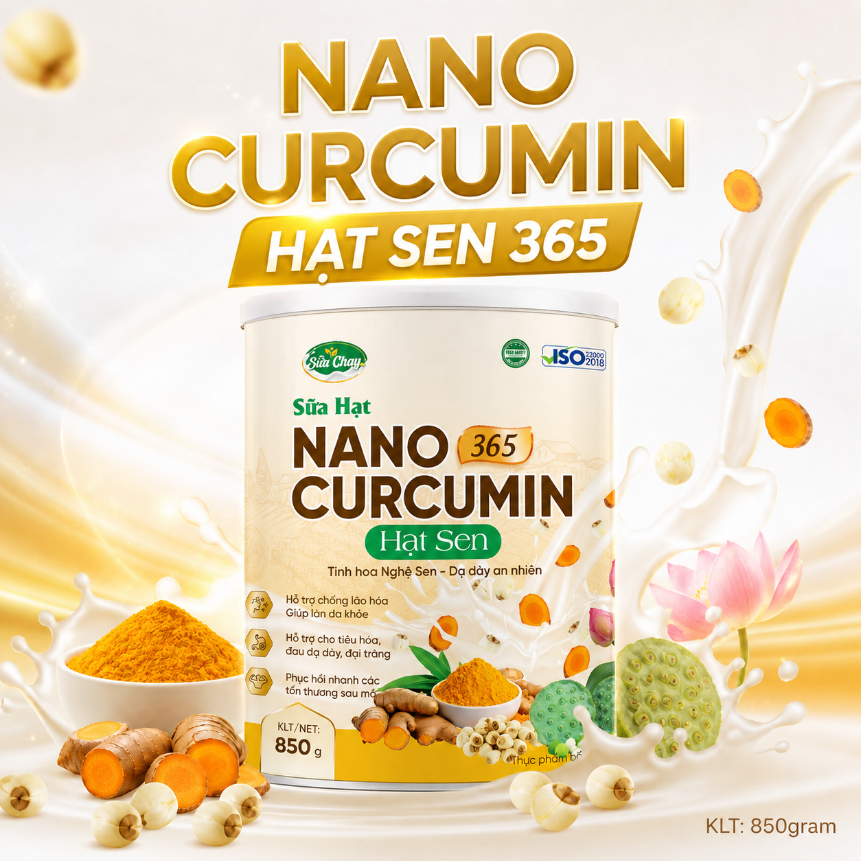 Sữa Nano Curcumin Hạt Sen 365 - 850g