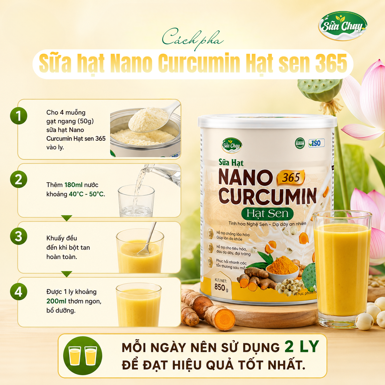 Sữa Nano Curcumin Hạt Sen 365 - 850g - Ảnh 3